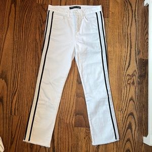 Veronica Beard cropped white jeans with stripe